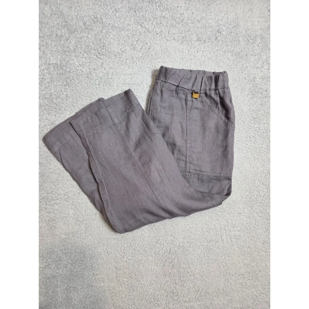 Ellen Tracy Linen Convertible Pants Womens Cropped Straight M Gray Elastic Waist